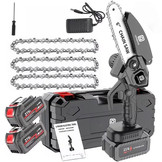 6-Inch Mini Chainsaw, Adjustable Chain, Safety Lock, Equipped with Rechargeable Battery, Chain And Storage Box, Suitable for Quick Pruning of Tree Branches in Homes And Gardens, Men'S Pruning Gift Fallen Tree Removal