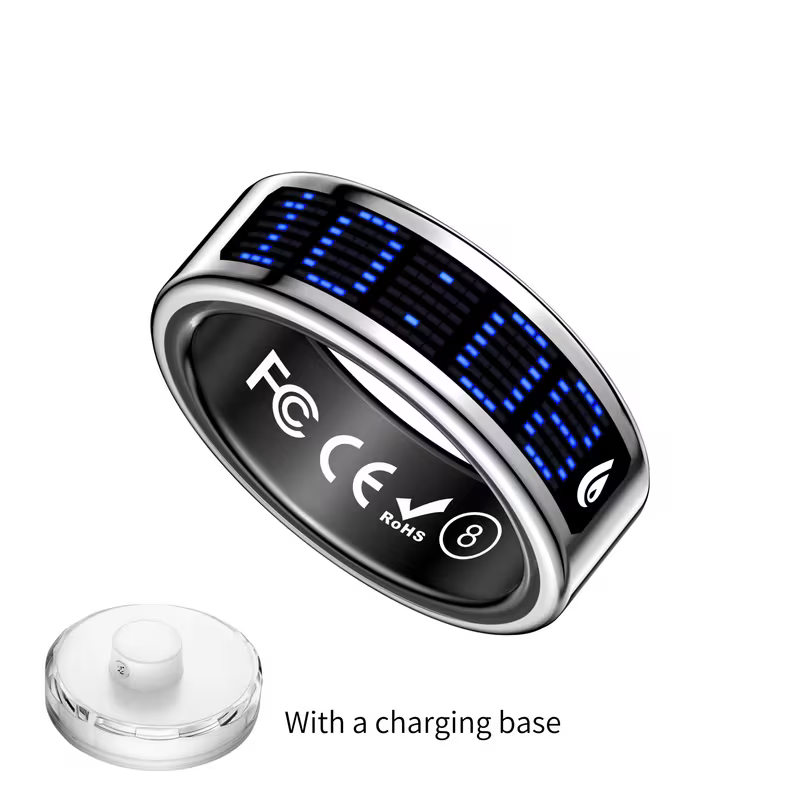 Smart Ring with Display Screen And Charging Dock. It's An IP68 Waterproof Smart Ring.It Can Track Sports, Sleep, Health, And Female Menstrual Cycles. Smart Ring Compatible with Ios/Android, Valentine's Day, Mother's/Father's Day Gifts.