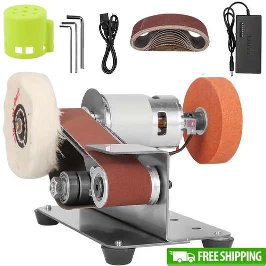 Mini Belt Sander Electric DIY 7 Adjustable Speed Control Small Grinder Sharpener Polisher Machine 110V with 10 Belts for Knife Making, Wood Metal Working, Handcraft
