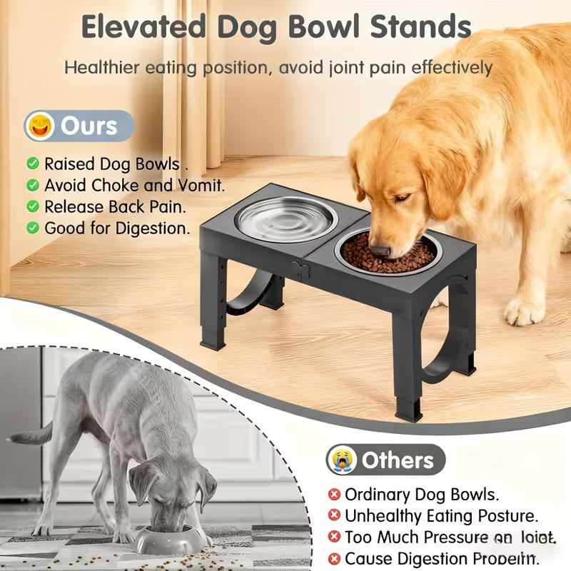 Adjustable Elevated Dog Bowls with 2 Stainless Steel Bowls