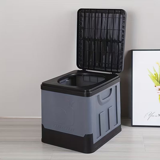 Portable folding emergency toilet for camping, RVs, and travel.