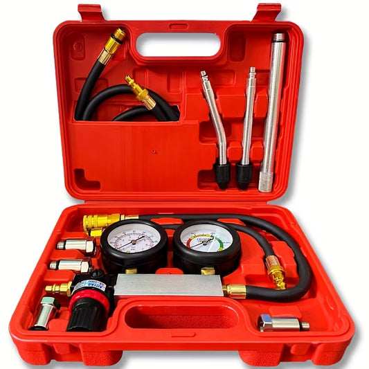 Engine compression and cylinder leak tester kit.