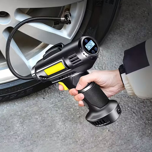 150 PSI portable digital tire inflator for cars, bikes, and motorcycles.