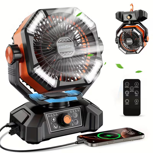 Portable Camping Fan, 8 Speeds Outdoor Fan with Remote Control, Dual Motor Powerful Rechargeable Fan for Camping Yard Barbecue Seaside, Camping Equipment And Accessories, Camping Gear, Camping Fan for Campsite, Camping Gear And Equipment