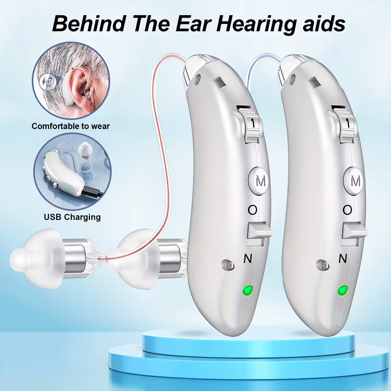 A Pair of Rechargeable Hearing Aids, Digital Hearing Aids for Seniors with Noise Cancelling, Invisible In-Ear Sound Amplifier, USB Charging Hearing Device Four-Level Volume Adjustment